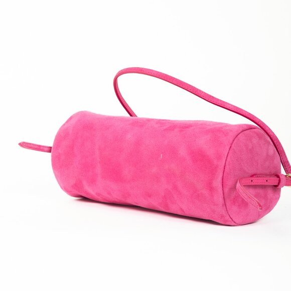 Miu Miu Pink Suede Logo-Embossed Pochette - Picture 5 of 12